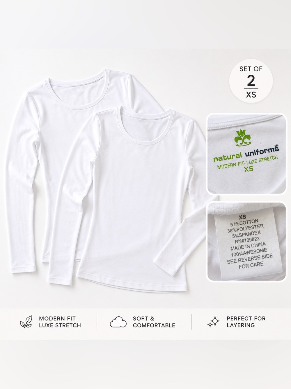 White natural uniforms white modern fit luxe stretch scrub tshirts